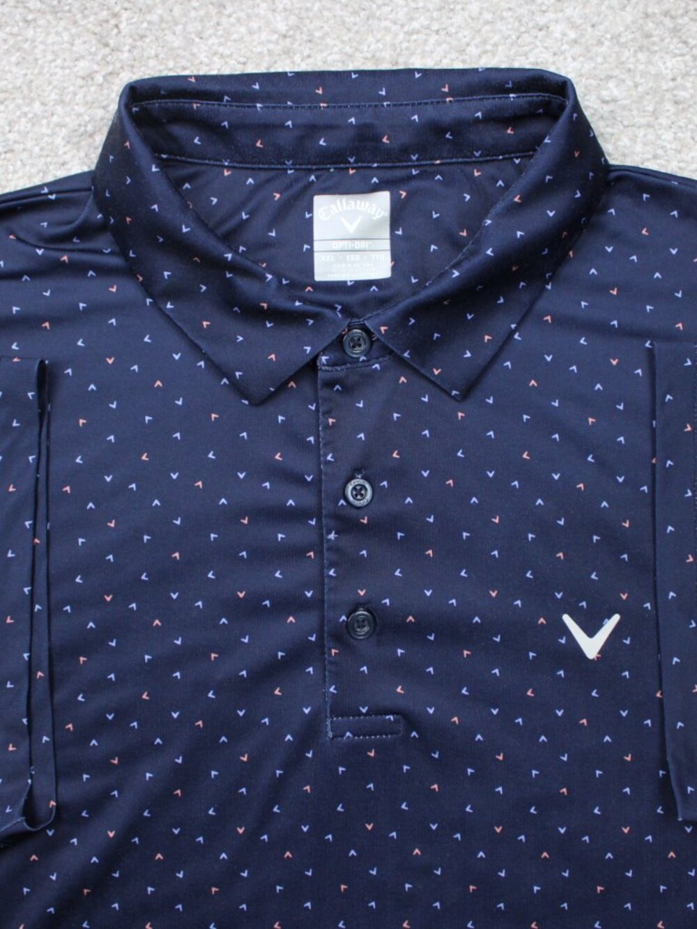 Callaway Opti-Dri Polo Shirt Mens 2XL Blue Geometric Golf Stretch Short Sleeve